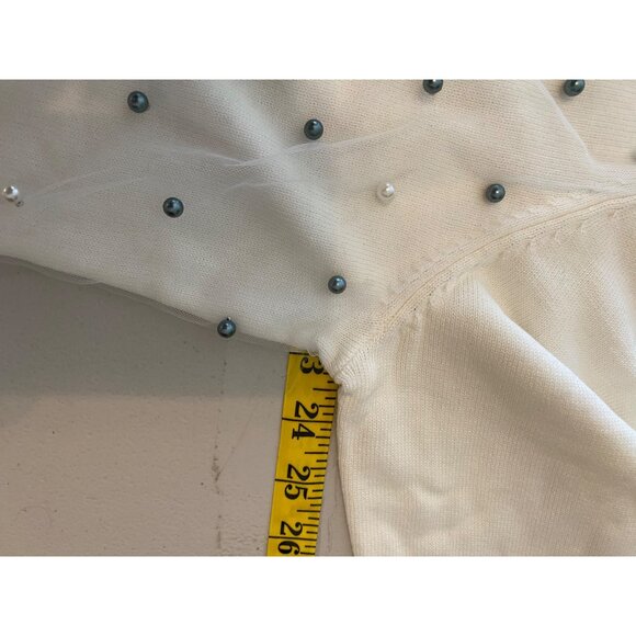 Roz & Ali Embellished Ivory Cardigan Sweater Faux Pearl Detail 3X - Picture 9 of 11